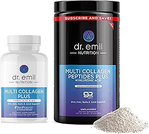 DR. EMIL NUTRITION Complete Multi Collagen Bundle - Διπλό Το Collagen & Διπλό Τα μαλλιά, το δέρμα & τα νύχια Οφέλη - Collagen Peptide Pills & Collagen Powder Bundle (15 υπηρεσίες)