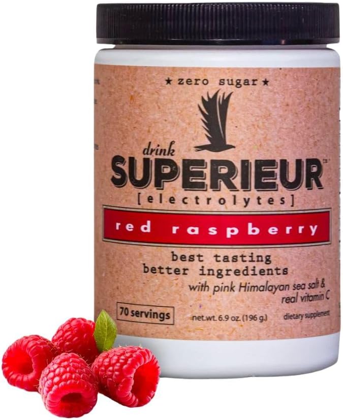 Superieur Electrolytes – Plant Based Electrolyte Supplement w/Sea Minerals for Hydration & Recovery – Keto Friendly, Non-GMO, Zero Sugar, Vegan Sağlıklı Spor Irmağı – Raspberry (70 Hizmet)
