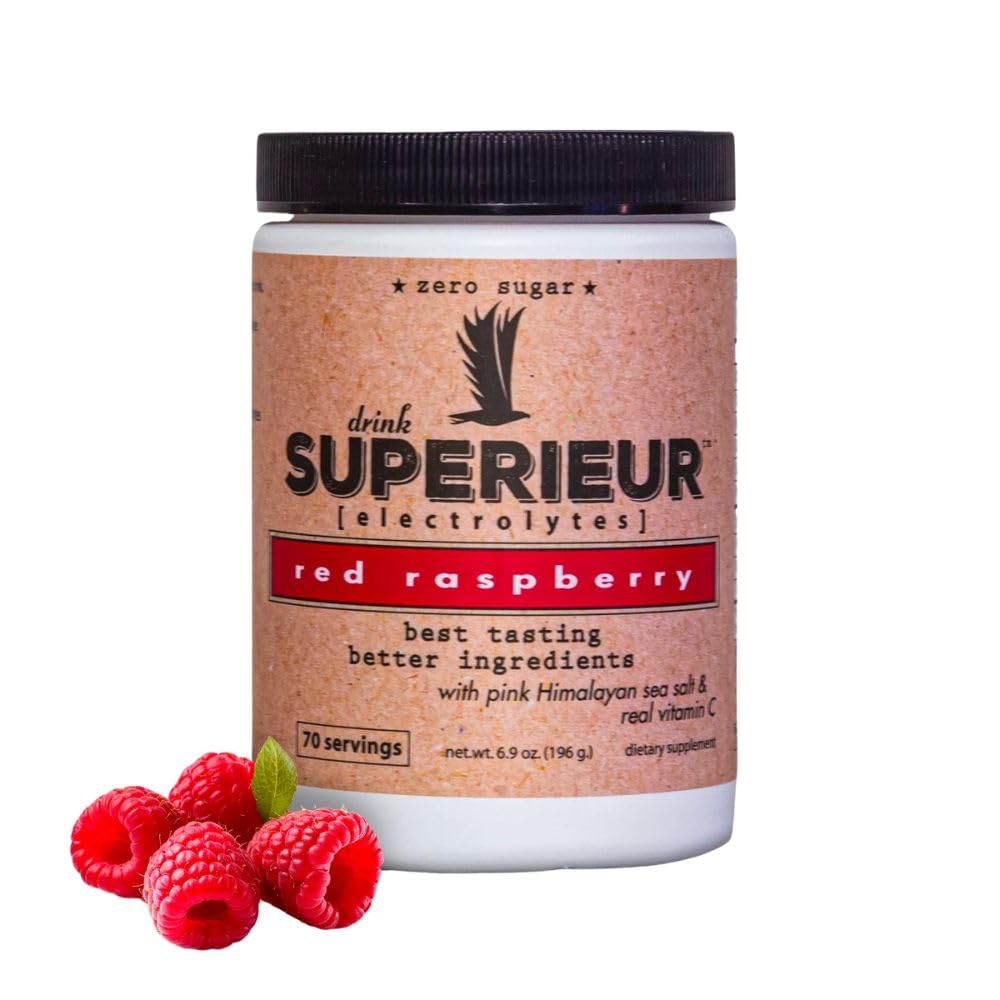 Superieur Electrolytes – Plant Based Electrolyte Supplement w/Sea Minerals for Hydration & Recovery – Keto Friendly, Non-GMO, Zero Sugar, Vegan Sağlıklı Spor Irmağı – Raspberry (70 Hizmet)