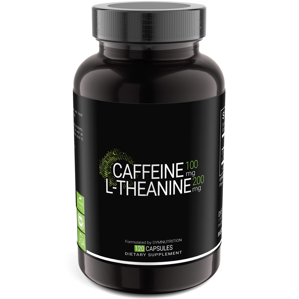 SYMNUTRITION Caffeine 100 mg, L-Theanine 200 mg - 120 Kont (V-Capsules) / 120 Hizmet: ABD'de bir cGMP-Registered Tesiste Üretildi; Vegan & Gluten Free
