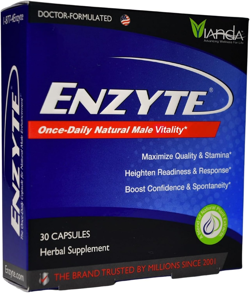 Enzyte® Natural Male Vitality Support | Daily Supplement for Men's Health with Asian Ginseng, Ginkgo Biloba, Grape Tohum, Epimedium, Muira Puama - 30 Capsules, 30 Day Supply