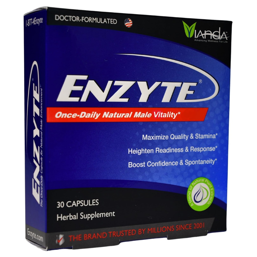 Enzyte® Natural Male Vitality Support | Daily Supplement for Men's Health with Asian Ginseng, Ginkgo Biloba, Grape Tohum, Epimedium, Muira Puama - 30 Capsules, 30 Day Supply