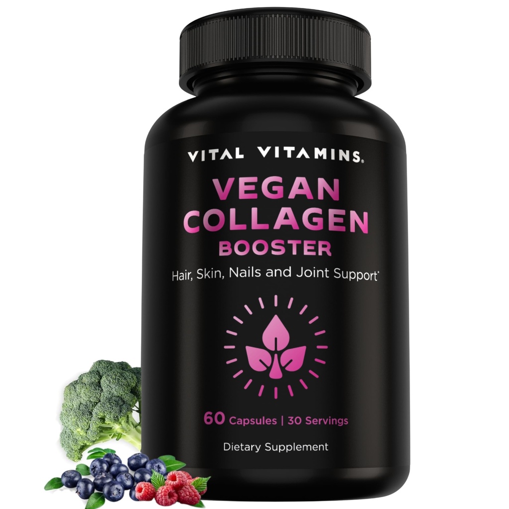 Vitals Vitamin Vegan Collagen Branson - Silica ve Hyaluronic Asit - Plant-Based Collagen Supplements - Supports Hair, Skin, Nails & Commons - 60 Capsules