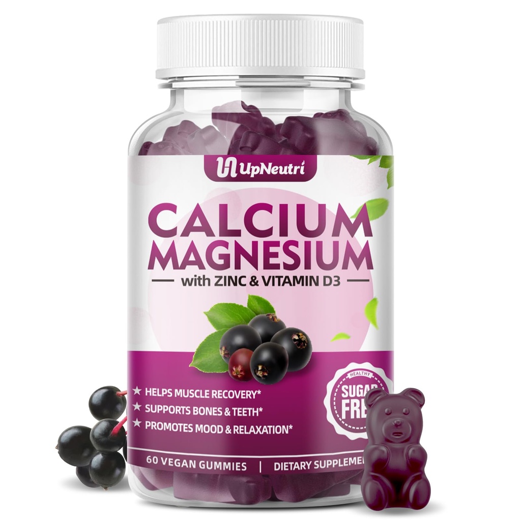 D3 Supplement Vitamini ile magnezyum, Kadınlar için Şeker Ücretsiz Kalsiyum Gummies, Kemik ve Kas ve Immune Health, Vegan Elderberry Flavor - 60 Kont