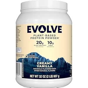 Evolve Plant Based Protein Powder, Vanilla Bean, 20g Vegan Protein, Γαλακτοκομικά, Χωρίς Τεχνητές Γεύσεις, Μη ΓΤΟ, 10g Fiber, Αποκλειστική, 2 Λίρες (Packaging May Vary)