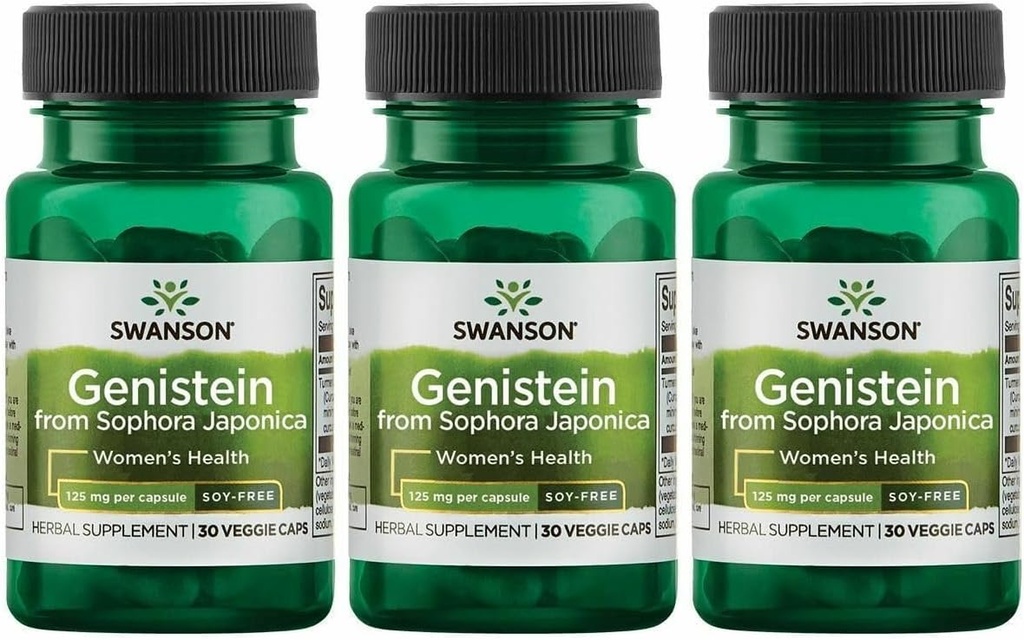 Swanson χωρίς σόγια Genistein - Φυσικό συμπλήρωμα με βάση το φυτό για τις γυναίκες - Άνεση & Ισορροπία - (60 κάψουλες λαχανικών, 125mg έκαστο) 3 Συσκευασία