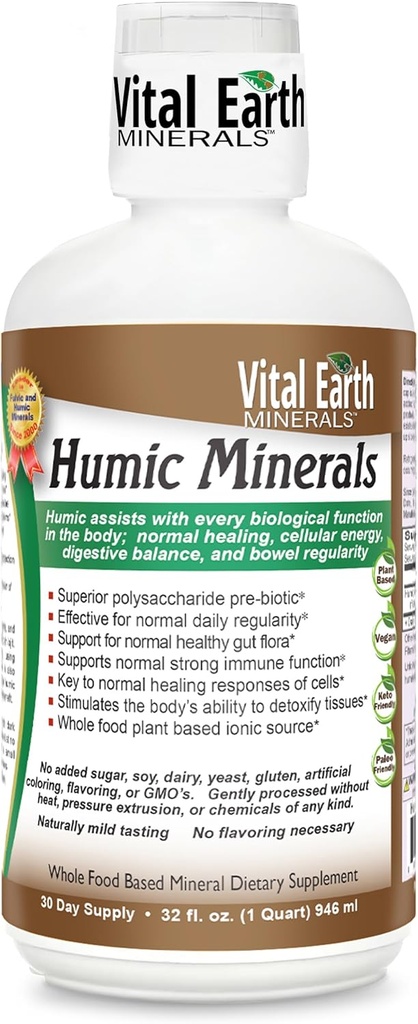 Vital Earth Minerals Humic Minerals – Fulvic Acid Supplement with 70+ Trace Minerals, Electrolytes for Recovery & Balance, 32 Oz + 1 Oz Cup