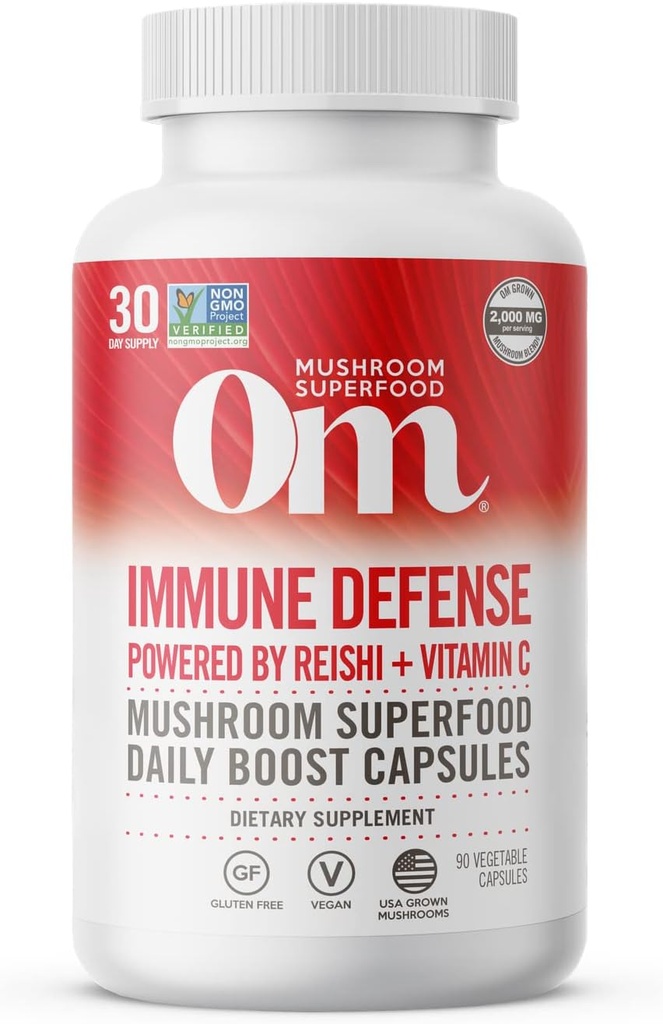 Om Mushroom Superfood Immune Defense Mushroom Capsules Superfood Supplement, 90 Kont, 30 Gün, Mushroom Mix, Reishi, Türkiye Tail, Maitake, Agaricus Blazei, C vitamini, Vegan