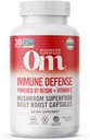 Om Mushroom Superfood Immune Defense Mushroom Capsules Superfood Supplement, 90 Kont, 30 Gün, Mushroom Mix, Reishi, Türkiye Tail, Maitake, Agaricus Blazei, C vitamini, Vegan
