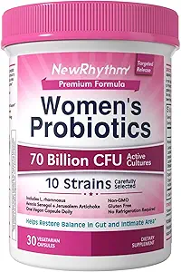 YeniRhythm Women's Probiyotiks, Organik Prebiyotikler, 70 Milyar CFU 10 Strains, Urinary & Digestive Health, 30 Vegan Capsules, No Bloating