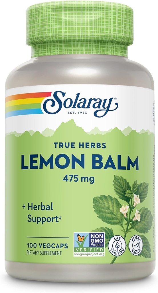 SOLARAY Lemon Balm Aerial 475 mg - Υγιεινή ψυχική ηρεμία και χαλάρωση και υποστήριξη ανάπαυσης - ολόκληρο το αερικό για το πλήρες προφίλ θρεπτικών συστατικών - μη-GMO, Vegan - 100 εξυπηρετούν, 100 VegCaps