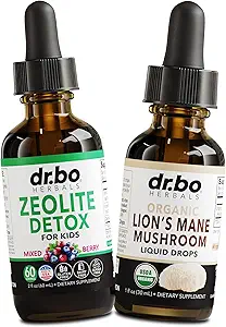 Zeolite Detox & Lions Mane Drops - Çocuklar için Zeolit ve Yetişkinler için B12 & D, Clinoptilolite Gentle Body Daily Detox Cleanse - Organik Lions Mane Mushroom Material Drops for Focus, Fog, Brain