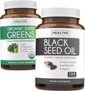 Super Greens & Black Seed (2-Month Supply) Greens Oil Synergy Bundle of Organic Super Greens Powder - Complete Superfood (120 Capsules) & Black Seed Oil - Cold-Pressed Nigeilla Sativa (120 Caps)