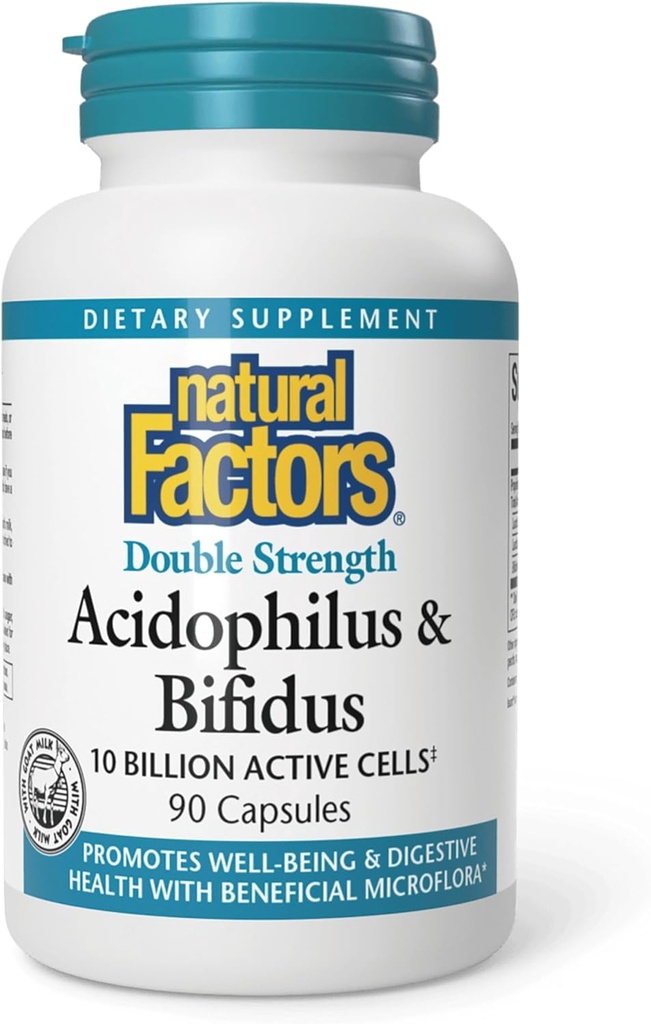Φυσικοί παράγοντες, Acidophilus & Bifidus διπλή δύναμη, προβιοτική και προβιοτική φόρμουλα, 90 κάψουλες