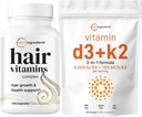 Mikro Malzemeler Vitamin D3 5.000iu + K2 100mcg Softgels & Saç Vitaminleri Kompleks Capsule Capsule 2 Pack | Essential Sunshine Vitamins | 14-in-1 Advanced Hair Support Support Support