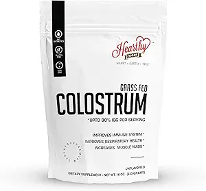 HEARTHY FOODS Bovine Colostrum Powder - Upto 30% IGG, 90 Servings, Leaky Gut Repair Supplements, Gut Health and Immune Support | Grass-Fed Halal Non GMO, Gluten Free 16Oz 454g