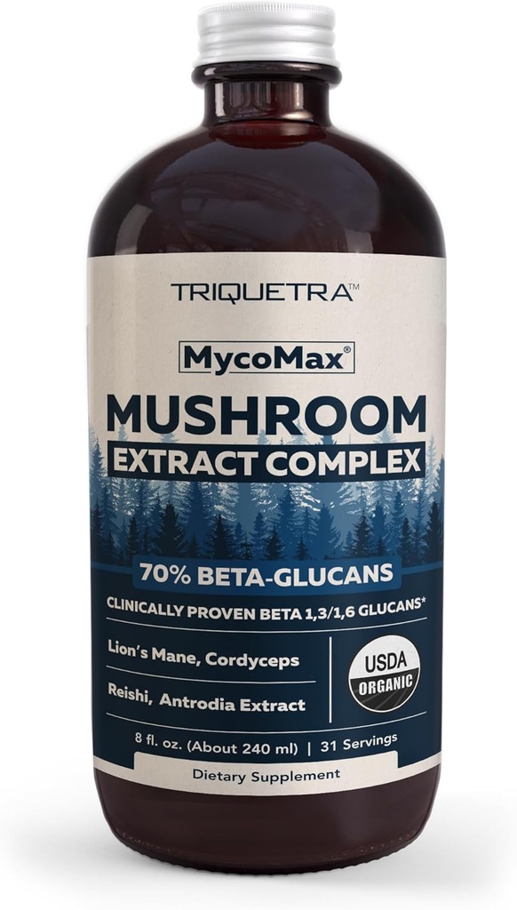 MycoMax Mushroom Complex - 70% Beta Glucans, Max Potency Mushroom Supplement, US Grown + Usulger Extraction - Lions Mane, Cordyceps, Reishi & More - Προάγει τη Γνωστοποίηση, Ανοσία, Ενέργεια - 8 oz.