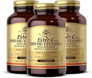 Solgar Ester-C Plus 1000 mg C (Ascorbate Kompleksi) - 90 Tablet, 3 Paket - Gentle & Non Acidic - Supports Upper Respiratory Health - Non-GMO, Gluten Free - 270 Total Services