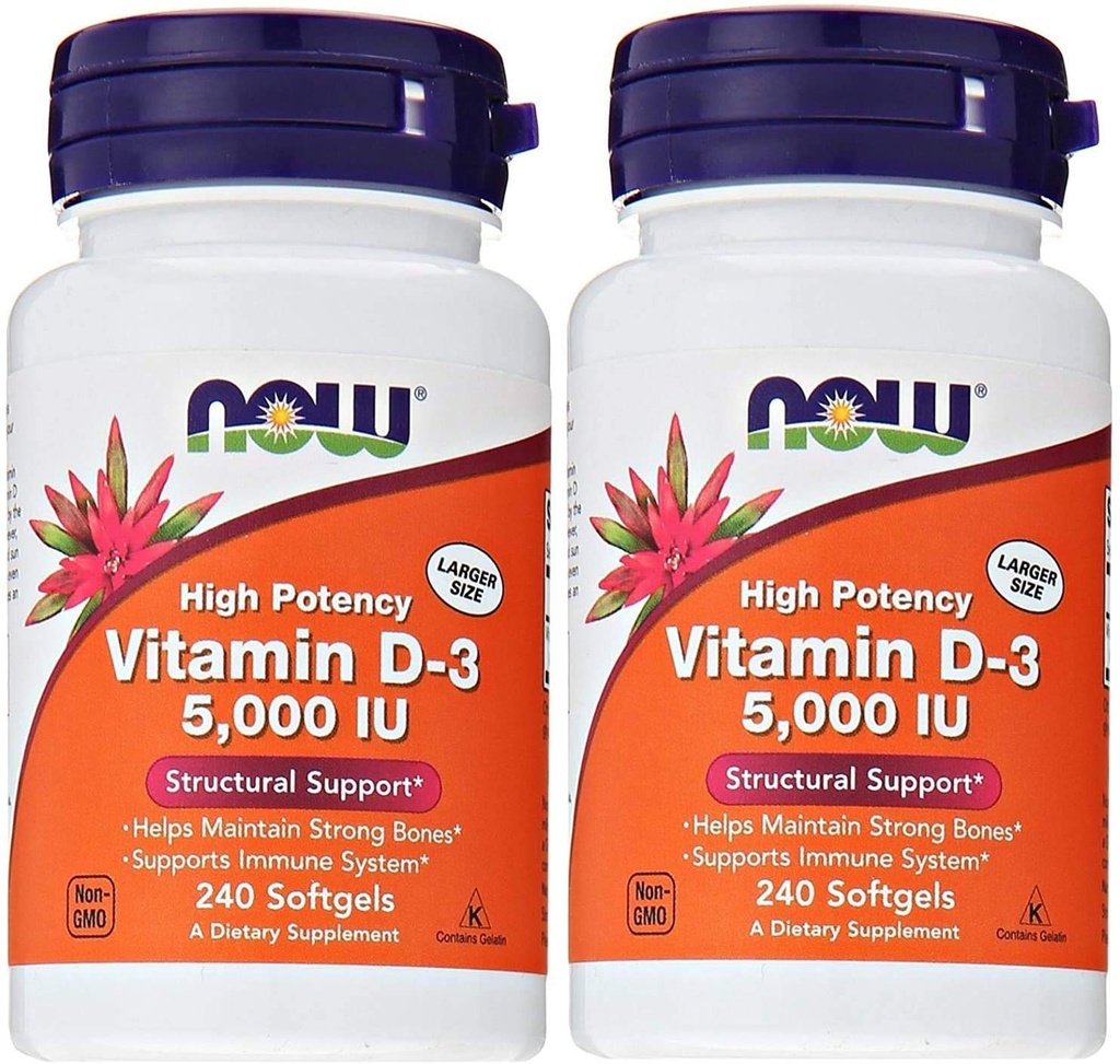 Şimdi Gıdalar D3 5000 IU, 240 softgels (Pack of 2)