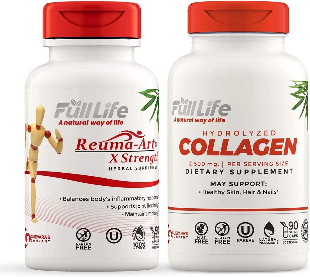 Full Life Reuma-Art X Strength and Hydrolyzed Collagen - Ortak Destek Supplement - Bovine Collagen Pills - Kosher, Gluten-Free - 90 Veggie Capsules Every Support Supplement - 90 Veggie Capsules