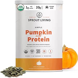 Sprout Living Organic Pumpkin Seed Protein Powder, Unflavored, 20 Grams of Plant Based Protein Powder Without Artificial Sweeteners, Non Dairy, Non-GMO, Vegan, Gluten Free (1 Pound, 30 Servings)