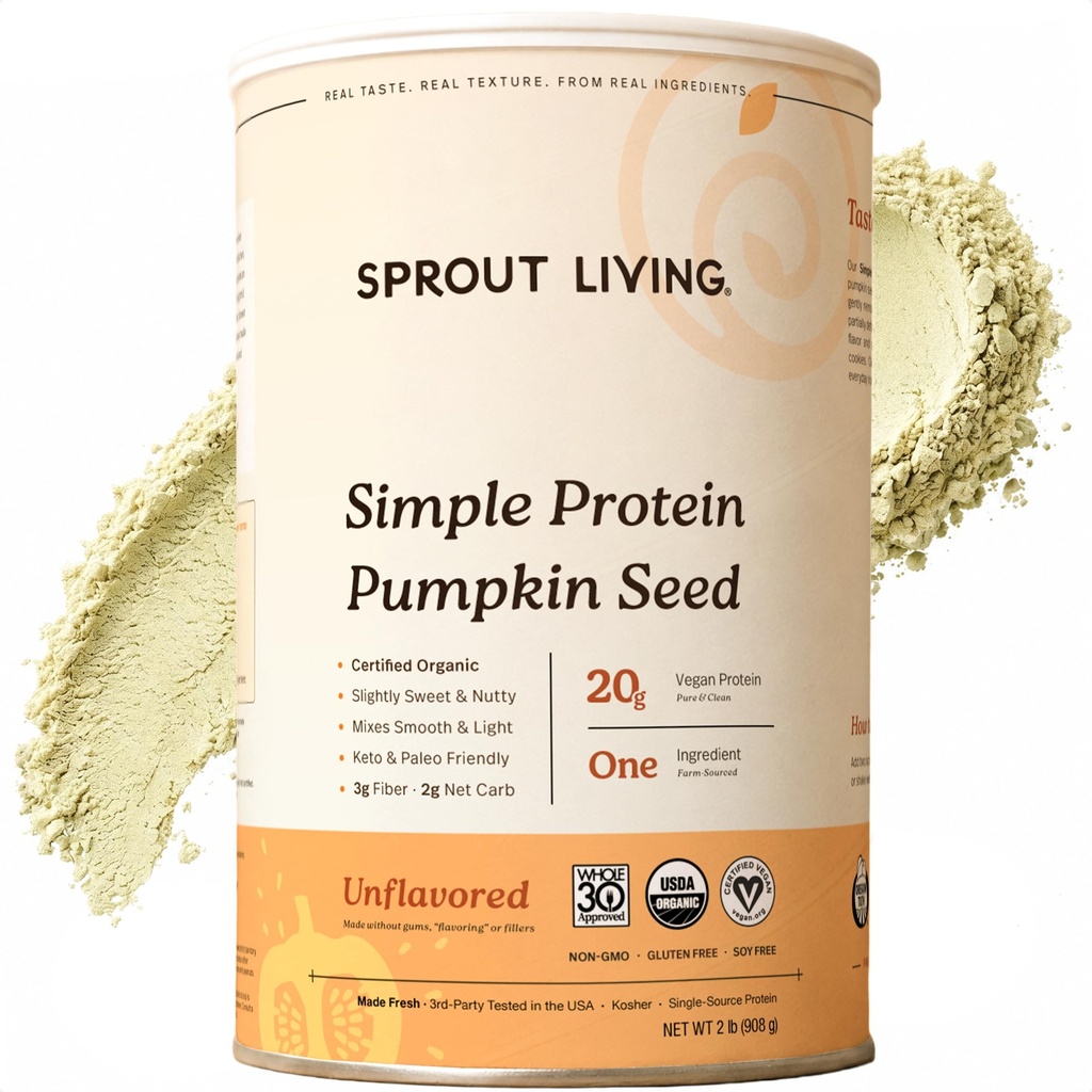 Sprout Living Organic Riley Seed protein Toz, Unflavored, 20 Bitkili Protein Toz Yapay Tatlıcılar olmadan, Süt, Non-GMO, Vegan, Gluten Free (1 Pound, 30 Hizmet)