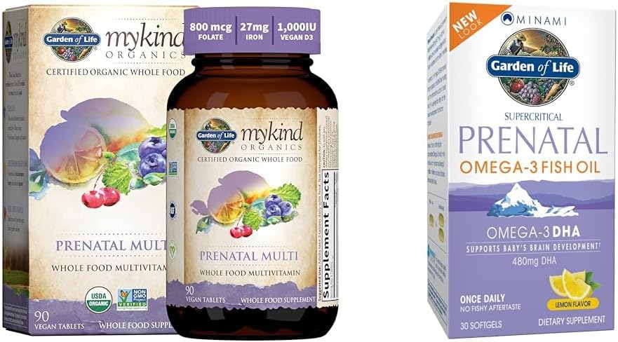Life Women's Prenatal Multivitamin with Vitamin D3, B6, B12, C & Iron & Minami Natural Prenatal DHA Omega 3 Fish Oil Supplement Softgels, Lemon, 30 Count