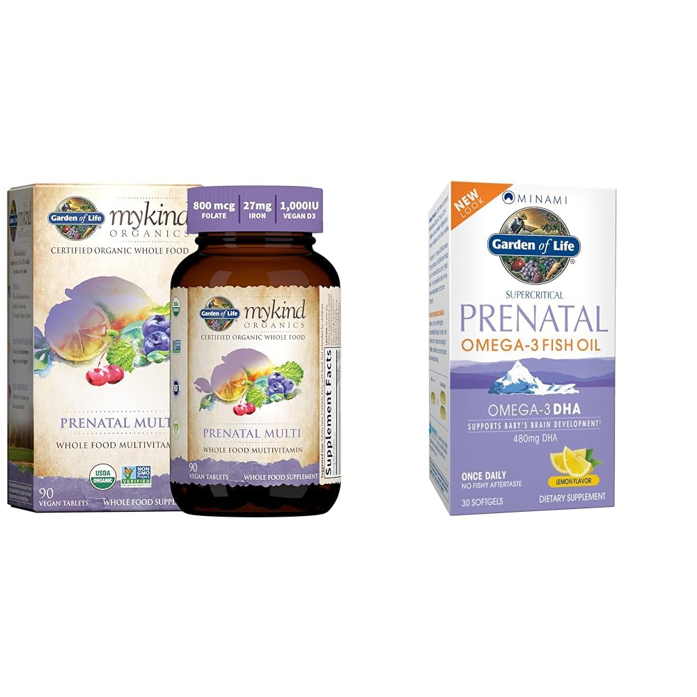 Life Women's Prenatal Multivitamin with Vitamin D3, B6, B12, C & Iron & Minami Natural Prenatal DHA Omega 3 Fish Oil Supplement Softgels, Lemon, 30 Count