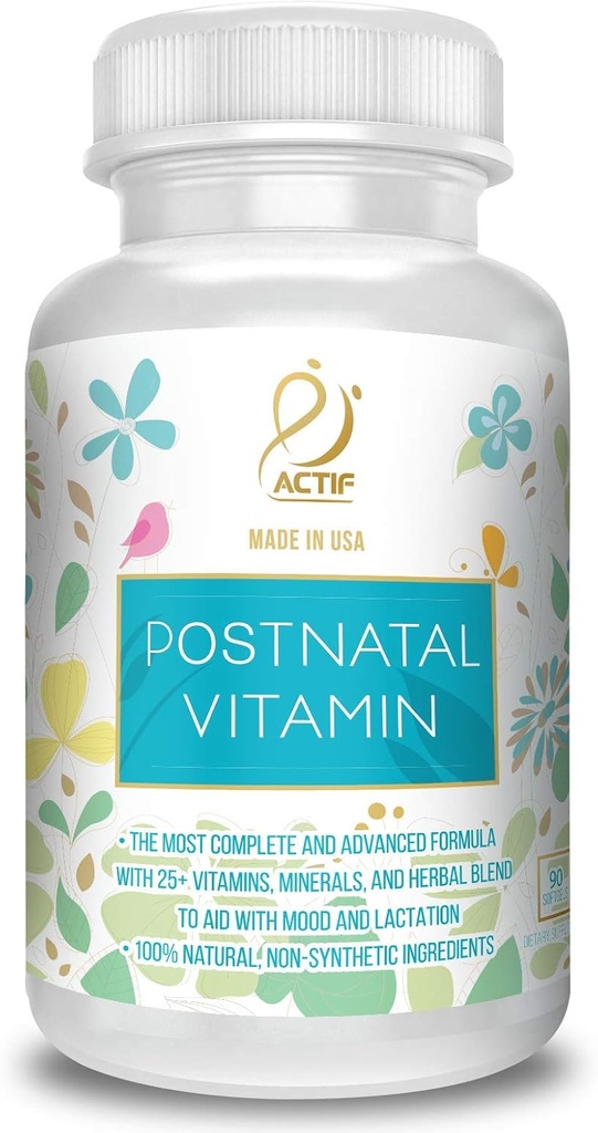 ACTIF Postnatal Vitamin 25+ Organik Vitaminler ve Organik Herbs, Hemşirelik ve Lactasyon Tamam, Baby's Brain Development, Non-GMO, USA, 90 Count