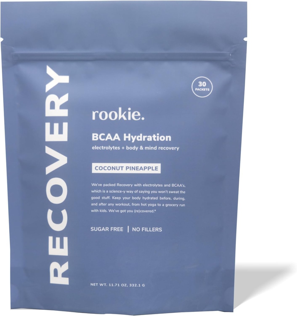 Rookie Wellness Recovery BCAA - Elektrolyte ve BCAA Tozu, Kas Kurtarma için 5 g of Branched Chain replicas, Electrolytes for Hydration, & Only 10 Calories (30 Servisler, Coconut Pineapple)