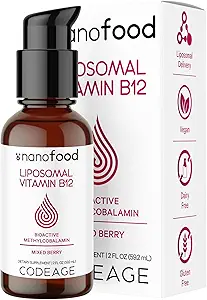 Codeage Liquid Vitamin B12 Methylcobalamin Supplement, 2-Month Supply, Bioavailable Methyl B12, Vegan Non-GMO, 2 fl oz