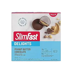 SlimFast Delights Peanut Butter Chocolate Snack Cup, 0g add Sugar, 2g of Net Carbs, 10 Count