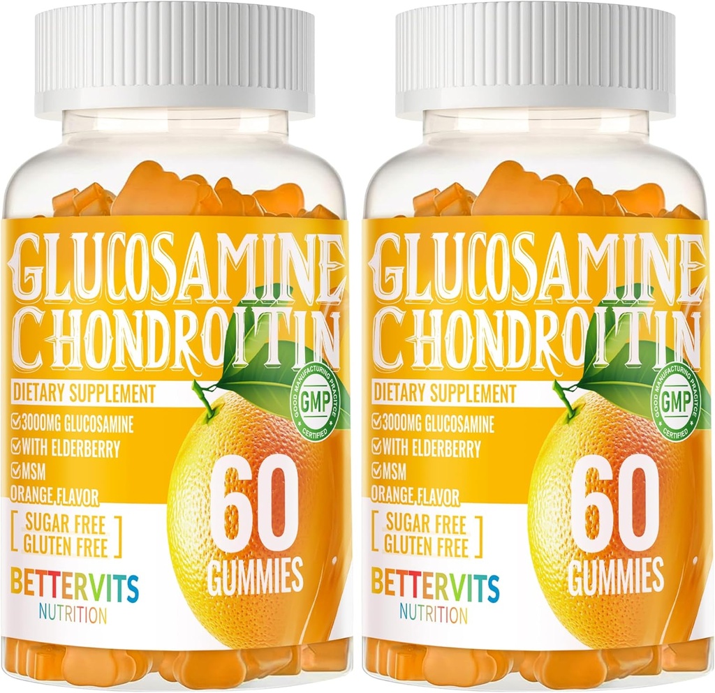 Glucosamine Chondroitin Gummies with MSM & Elderberry Extra Strength - Ortak Destek, Antioksi Immune Support Supplement for Yetişkinler, Men & Women120 Orange Gummies