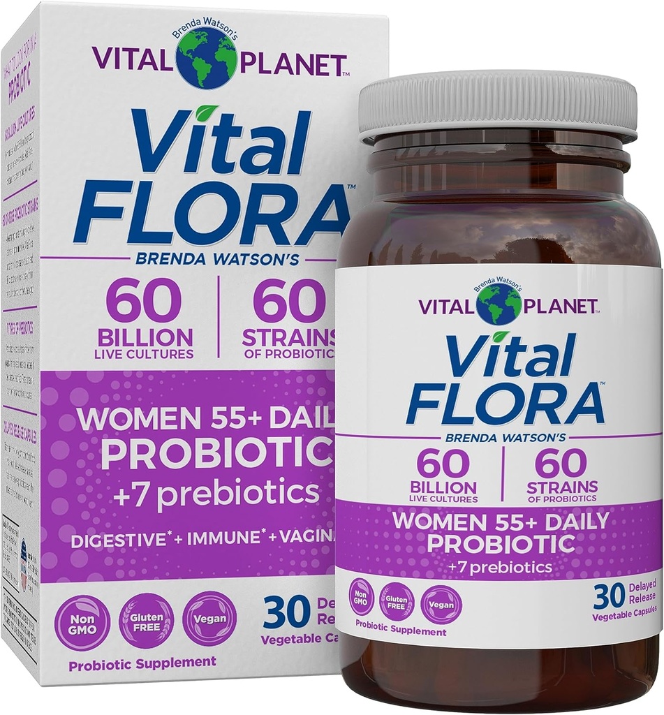 Vital Planet - Vital Flora Kadınlar 55 Günlük Probiyotik, 60 Milyar CFU, Diverse Strains, Organik Prebiyotikler, Vaginal ve Immune Support, Digestive Health Probiyotiks for Women 30 Capsules