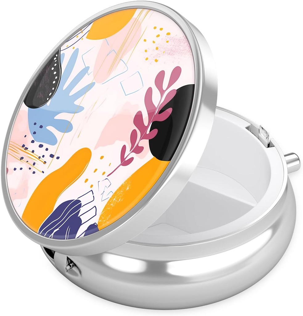 Nipichsha Pill Box, Small Pill Case for Purse & Pocket, Cute Travel Medicine Organizer, Portable Medicine Container Holder to Hold Vitamins, Medication, Fish Oil & Supplement, Floral Fantasy