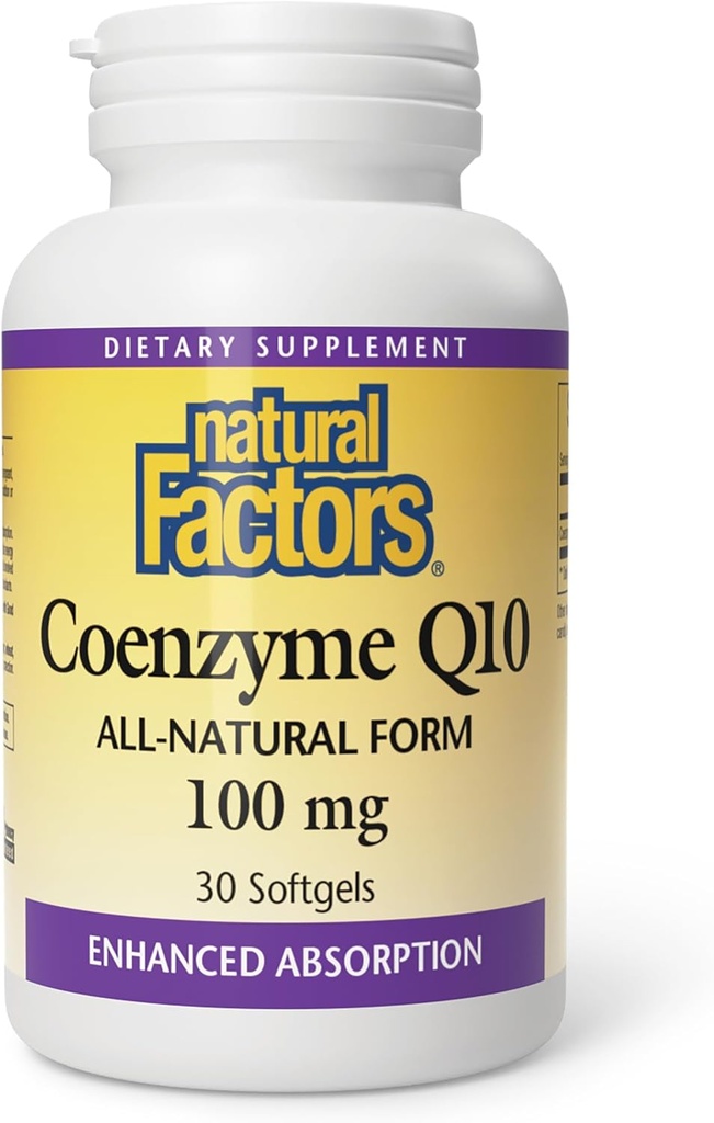Doğal Faktörler Coenzyme Q10 - Antioksi Support Supplement Supports Cellular Enerji Üretimi - Daha İyi Abhidrorpsiyon Yardımları Sağlıklı Kalp Fonksiyonlu - 100 mg, 60 Softgels (60 Hizmet)