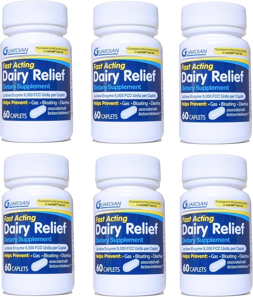 Guardian Dairy Relief Fast Acting Caplets, 9000COM, Lactose intolerance Pills, Lactase Enzyme (360CT (Bottles)
