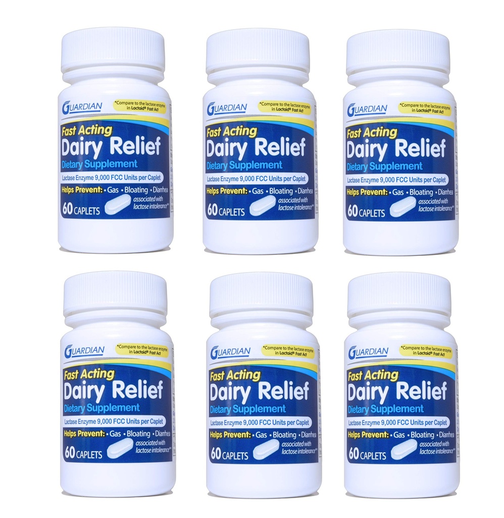Guardian Dairy Relief Fast Acting Caplets, 9000COM, Lactose intolerance Pills, Lactase Enzyme (360CT (Bottles)
