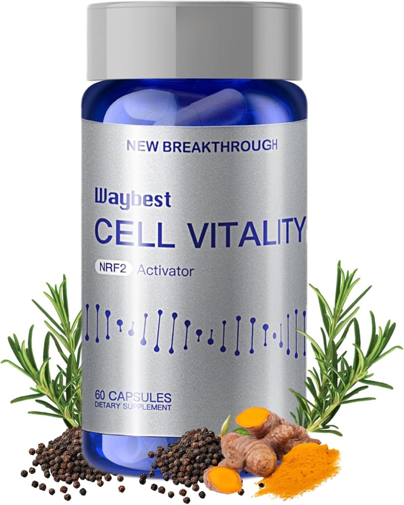 NRF2 Activator Antioxidant Supplements for Cell Vitality by Waybest,60 Capsules(1 Bottle),Reduce Oxidative Stress by 40% in 30 Days,Blend of 5 Herbal Phytonutrients Ingredients,Support Immune,Skin,DNA
