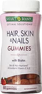 Natures Bounty Optimal Solutions, Saç, Skin & Nails Gummies with Biotin 80 Count (Pack of 2)