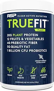 RSP TrueFit Vegan Protein Powder Replacement Meal Replacement Shake, Πρωτεΐνη με βάση το φυτό + Βιολογικά Φρούτα & Βεγγία, Ίνες & Προβιοτικά, Χωρίς γλουτένη, Χωρίς γαλακτοκομικά