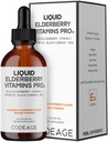 Kodage Elderberry Vitamins Pro - Organik Siyah Yaşlı Sıvı Ölçeği - C, D3, çinko, Black Currant - 2Month Supply - Black Sambucus Sıvı - Yetişkinler ve Çocuklar için Tamam - 4 fl oz