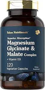 Tahoe Beslenme Magnezyum Glycinate ve Malate Kompleksi | Vitamin D3 | 120 Capsules | Superior Abxia | Non-GMO ve Gluten Free Formula