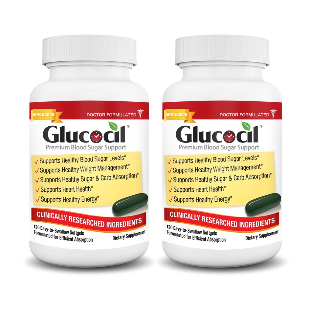 Glucocil – Softgels - Premium Blood Sugar Support - Πάνω από 2 εκατομμύρια μπουκάλια που πωλούνται - Υποστηρίζει όλα τα 3 Απαραίτητα Ζάχαρη αίματος - Από το 2008, με βερβερίνη, ιδιόκτητο φύλλο Mulberry, και περισσότερα, 2-πακέτο