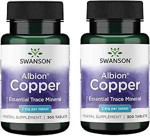 Swanson Copper Antioksi Immune System Red Blood Cell Support Mineral Supplement (Copper chelate) 2 mg 300 Tabs (2 Pack)