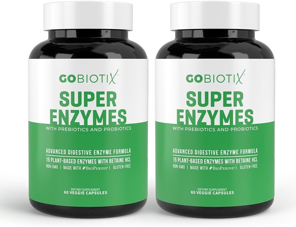 GOBIOTIX Digestive Enzymes Supplement with Prebiyotiks and Probiyotiks for Women and Men - Gut Health, Gluten Digestion, Lactose Abxia, Plantive Pills - 120 Capsules