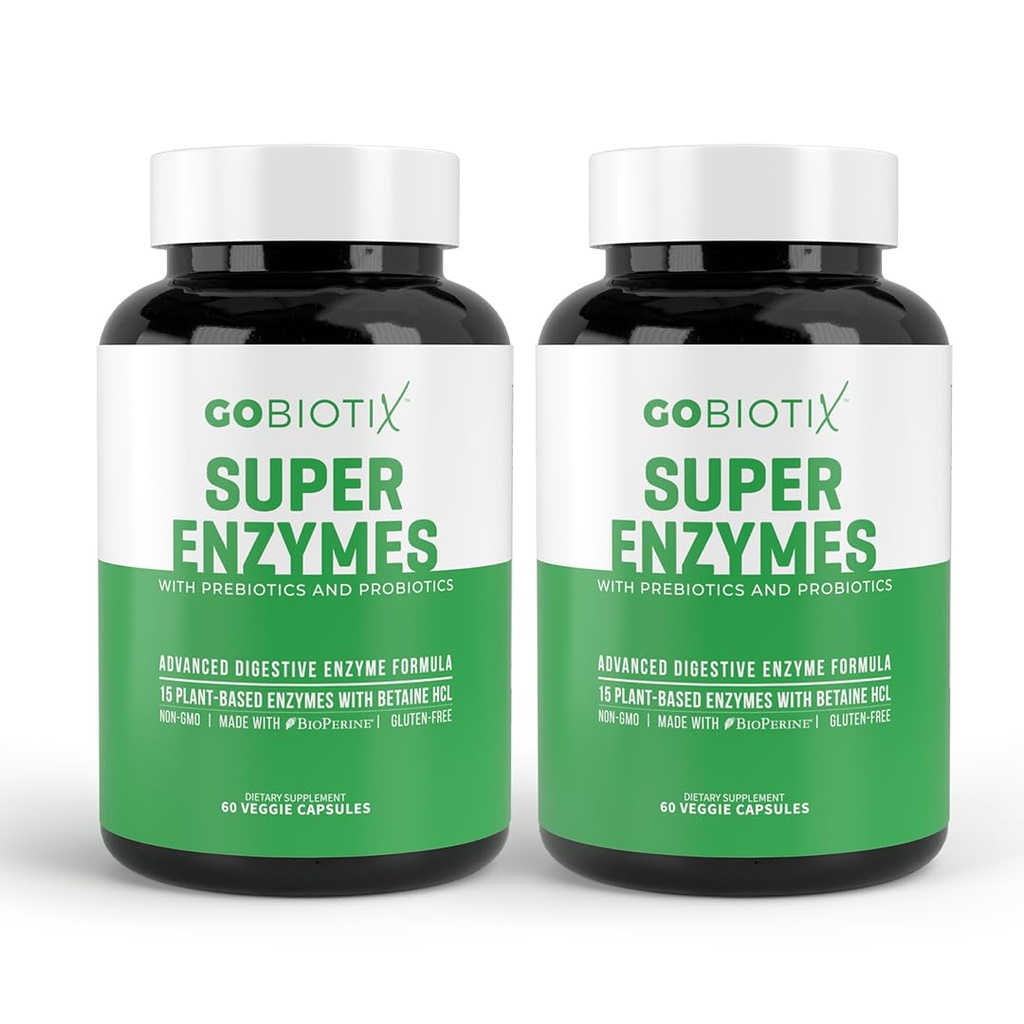 GOBIOTIX Digestive Enzymes Supplement with Prebiyotiks and Probiyotiks for Women and Men - Gut Health, Gluten Digestion, Lactose Abxia, Plantive Pills - 120 Capsules