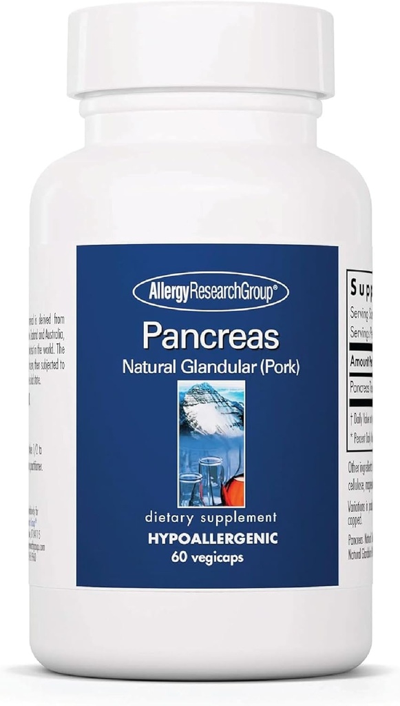Alerji Araştırma Grubu Pancreas Pork Supplement - Pancreas Natural Glandular, 425 mg Pancreatic Enzymes, Digestive Enzymes Amylase, Pro - 60 Count