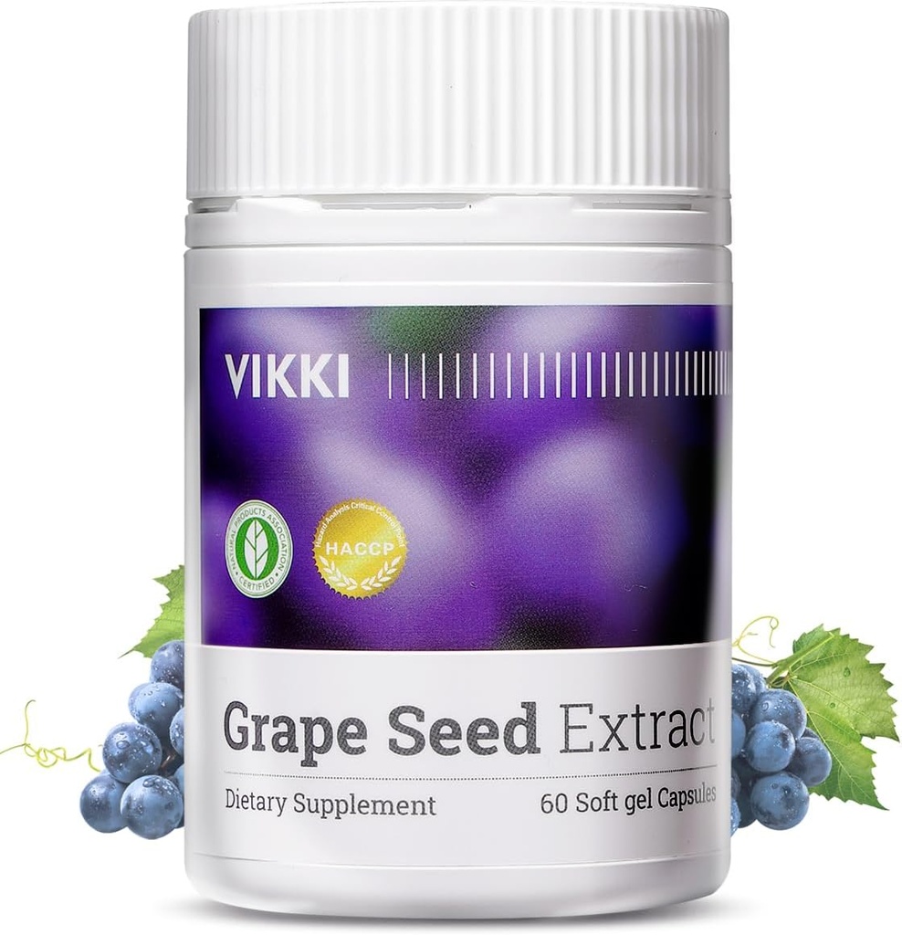 Vikki Grape Tohumu Kapsülleri 38100 mg, 60 Kont, OPC Original Blueberry Essence ile Kuvvet