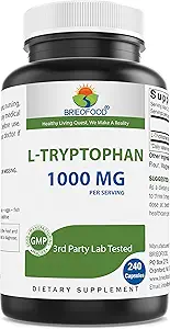 Brieofood L-Tryptophan 1000 mg per Service - 240 Capsules - Destekler Poisitive Mood & Relaxation